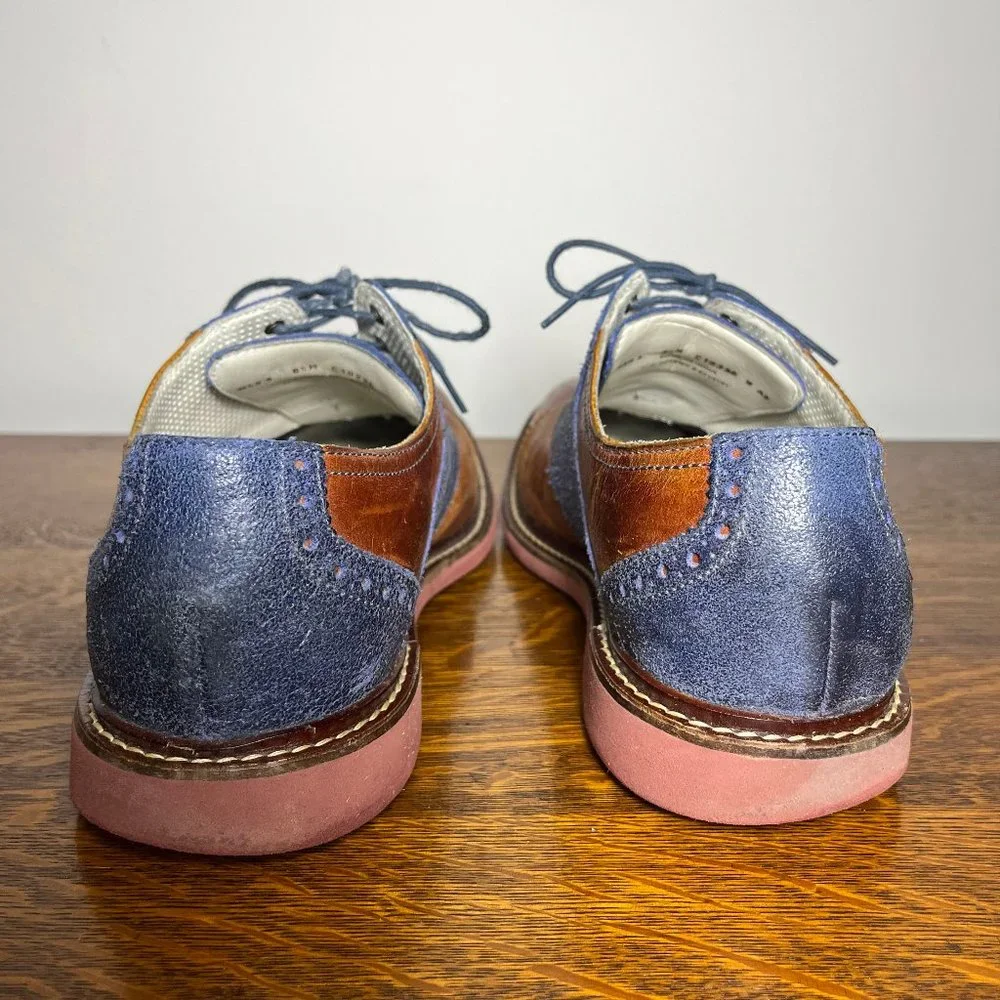 Cole Haan | Blue Suede Saddle Heel Oxfords